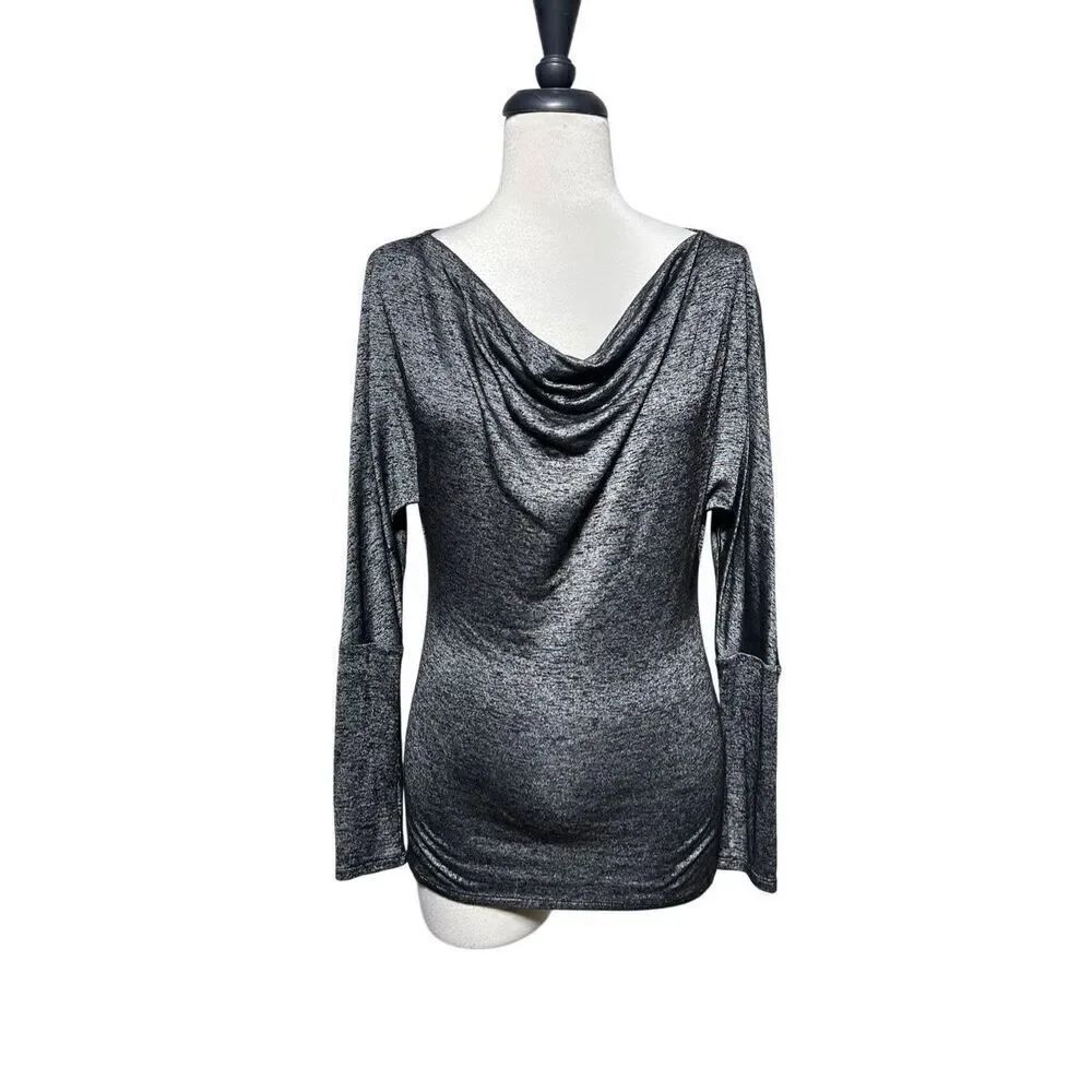 White House Black Market Draped Neckline Long Sleeve Shimmery Metallic Top XS